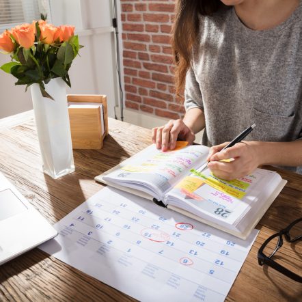 Businesswoman Making Schedule On Personal Organizer