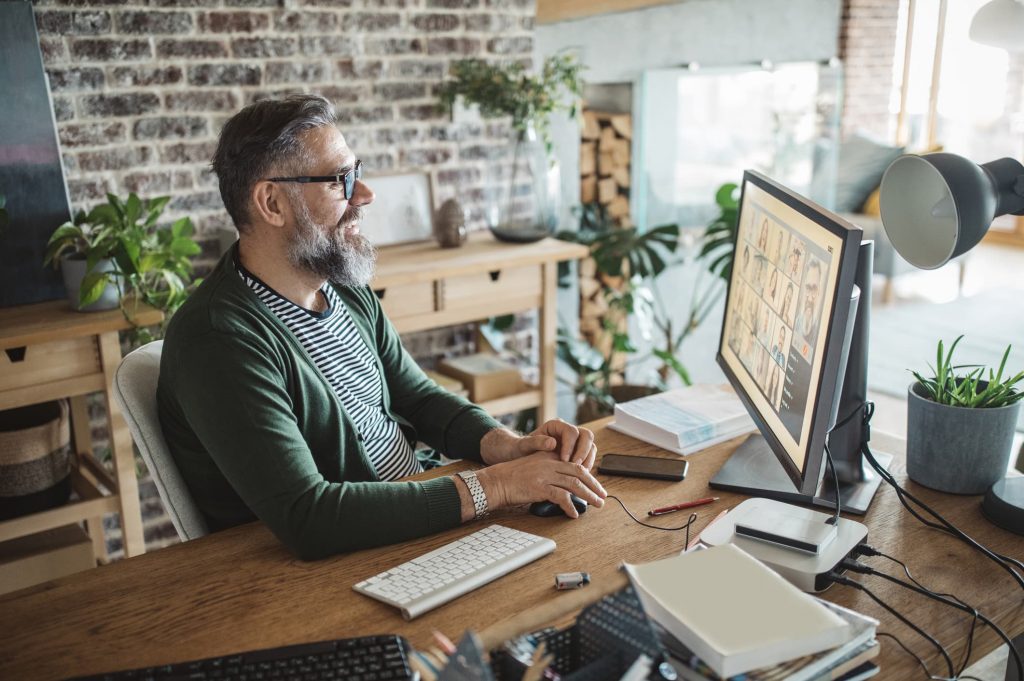 Business person hosting a webinar from their home