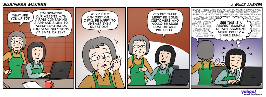 Comic strip about a mother and daughter team discussing technology