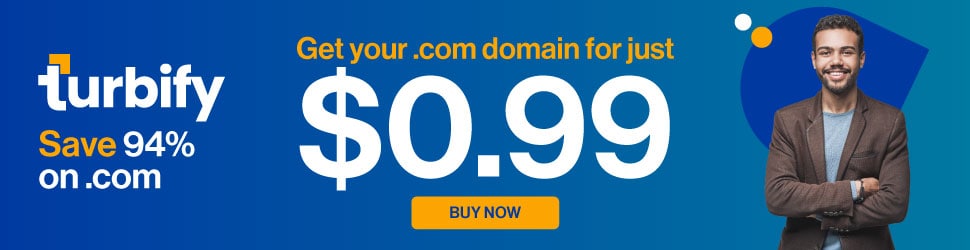 Banner feauturing the $0.99 domain name promotion from Turbify.