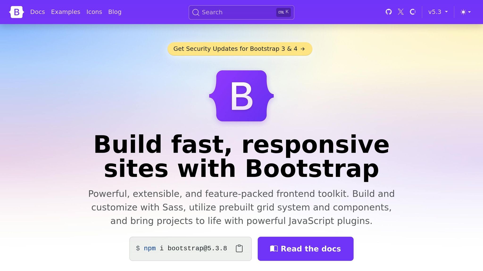 Bootstrap homepage, a toolkit for building fast, responsive websites
