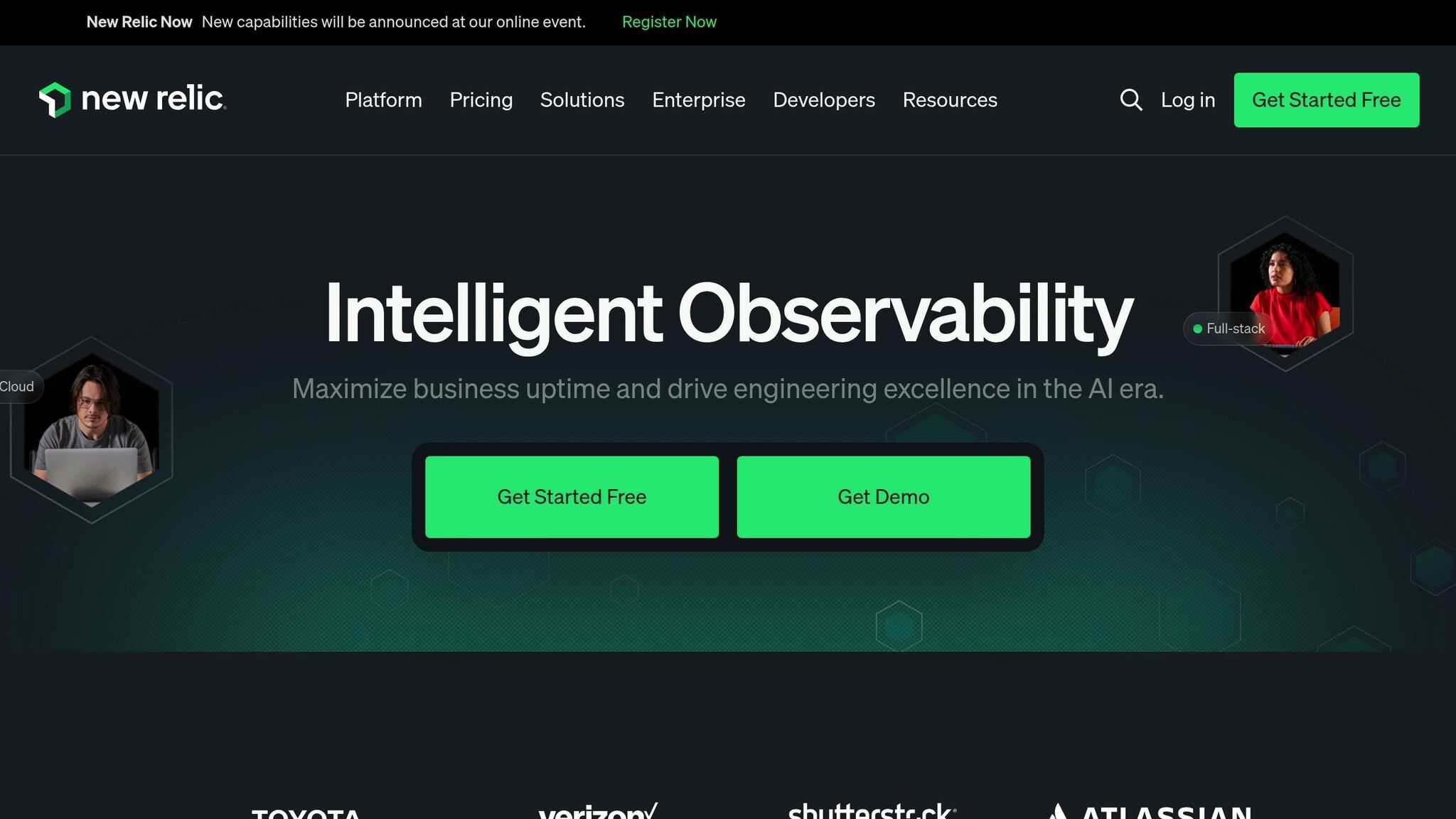 New Relic homepage for its observability platform